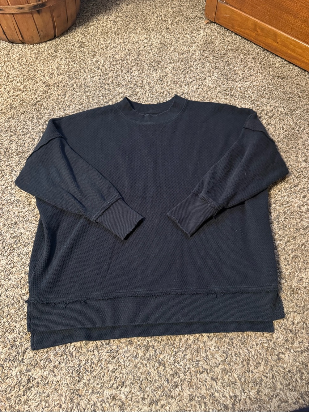 aerie Women’s Black Waffle Crewneck Sweatshirt